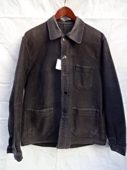 50's Vintage French Work Black Moleskin Jacket / 2