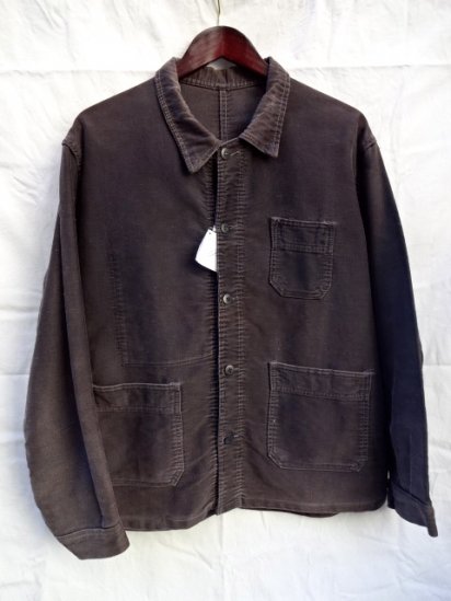 50's Vintage French Work Black Moleskin Jacket / 3