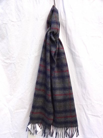 Johnstons RoyalSpeysaide Cashmere Muffler Made in Scotland Gray/Red/Navy
