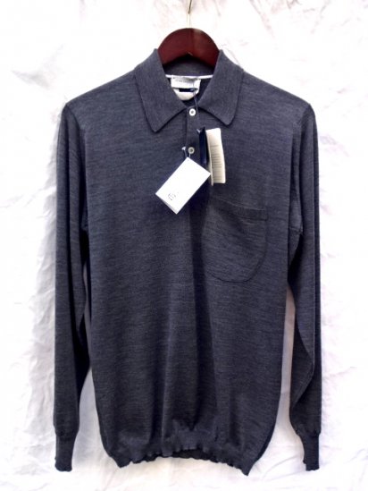 John Smedley Extra Fine Merino Wool Knit A3827 RIBBED POLO SHIRTS Made in England/Charcoal