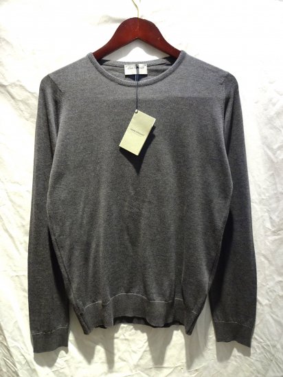 John Smedley Sea Island Cotton Knit LUKE PULLOVER Made in England Charcoal