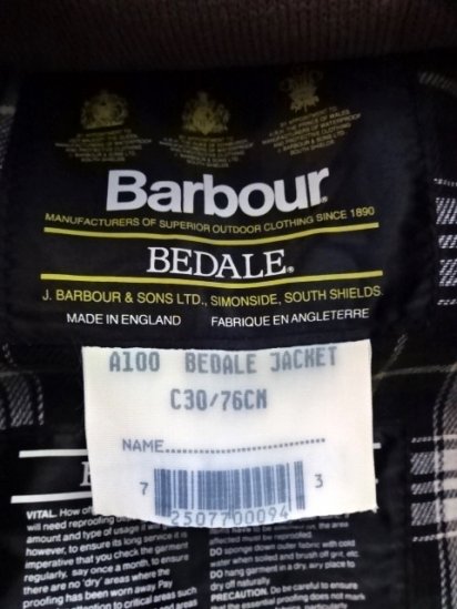 80's～ Vintage Dead Stock Barbour Bedale MADE IN ENGLAND With Pile 