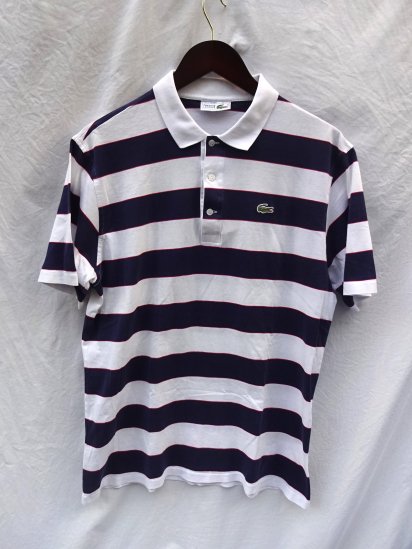 80's Vintage Made in France Lacoste Polo Shirts <BR> White  Navy  Red Border / 49