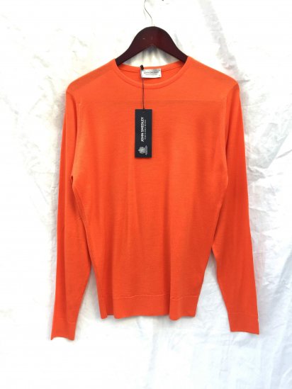 John Smedley Lundy Wool Crew Neck Pullover Made in England Blaze Orange