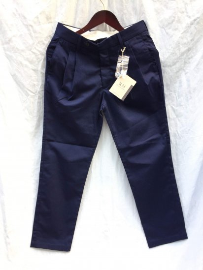 RICCARDO METHA T/C Twill 2 Tuck Tapered Trousers Made in Italy Navy