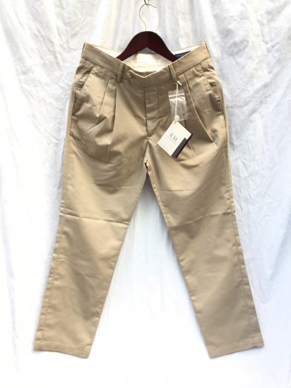 RICCARDO METHA T/C Twill 2 Tuck Tapered Trousers Made in Italy Khaki
