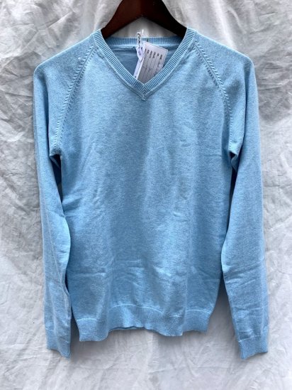 <img class='new_mark_img1' src='https://img.shop-pro.jp/img/new/icons50.gif' style='border:none;display:inline;margin:0px;padding:0px;width:auto;' />Made In England Cotton Knit V Neck Sweater Sax<BR>SALE !! 6,800 + Tax → 3,800 + Tax