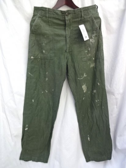 60's ~ Vintage All Cotton US ARMY Baker Pants With Painted Olive / 1