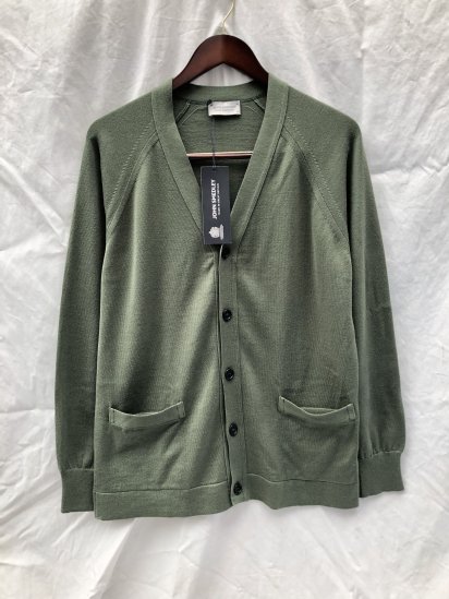 John Smedley Sea Island Cotton Knit S4277 CARDIGAN Made in England Sepal Green