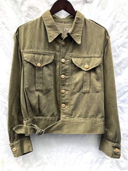 40's Vintage British Army Battle Dress Uniform Green Denim Jacket