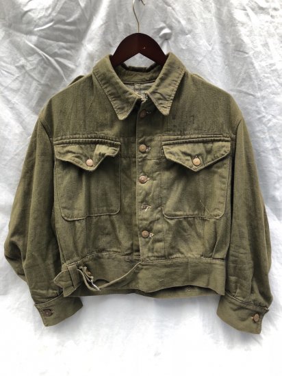 1946 Dated 40's Vintage British Army Battle Dress Uniform Green Denim Jacket Good Condition