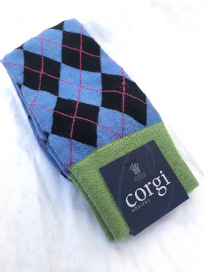 Corgi Wool  Nylon Socks MADE IN U.K Blue Argyle