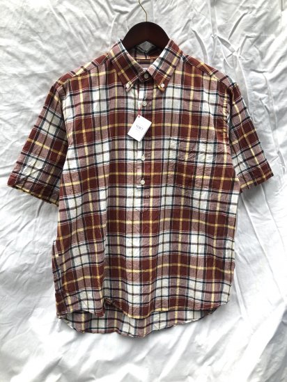 SERO Button Down Pullover Short Sleeve Shirts Brown Madras Check