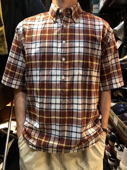 SERO Button Down Pullover Short Sleeve Shirts Brown Madras Check