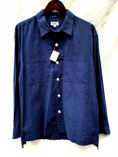 SERO Linen x Cotton Open Collar Shirts Navy