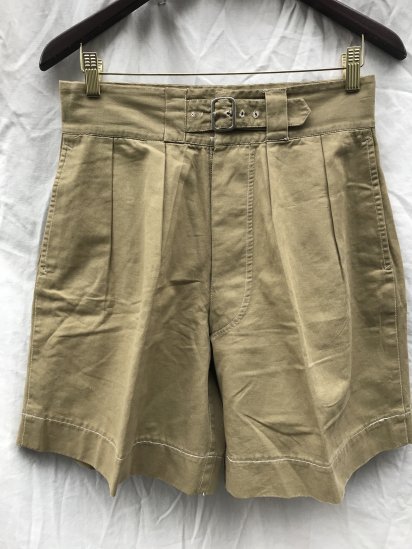 40's Vintage British Army Tailor Made Front Buckle Khaki Drill Shorts