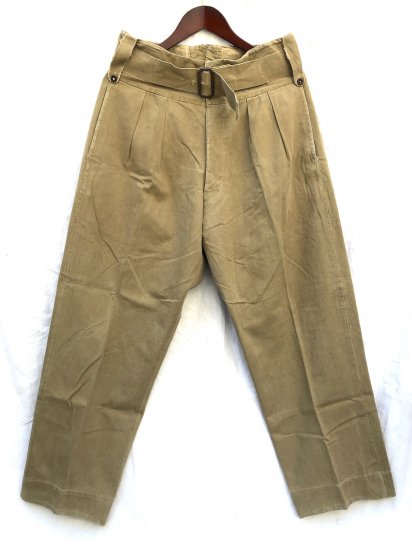40's Vintage British Indian Army Front Buckle Khaki Drill Trousers
