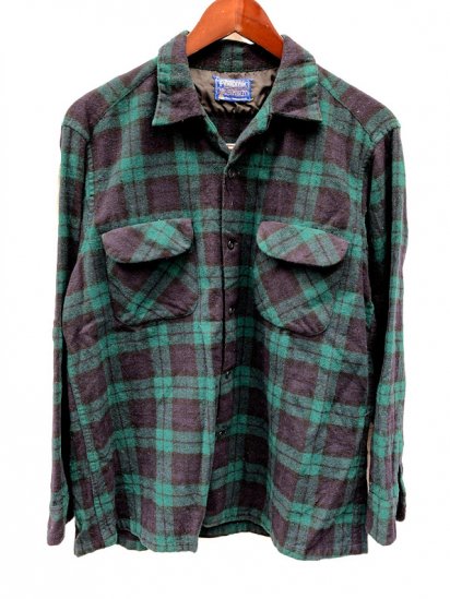 <img class='new_mark_img1' src='https://img.shop-pro.jp/img/new/icons50.gif' style='border:none;display:inline;margin:0px;padding:0px;width:auto;' />60's Vintage Pendleton Open Collar Wool Shirts Made In USA Black Watch














