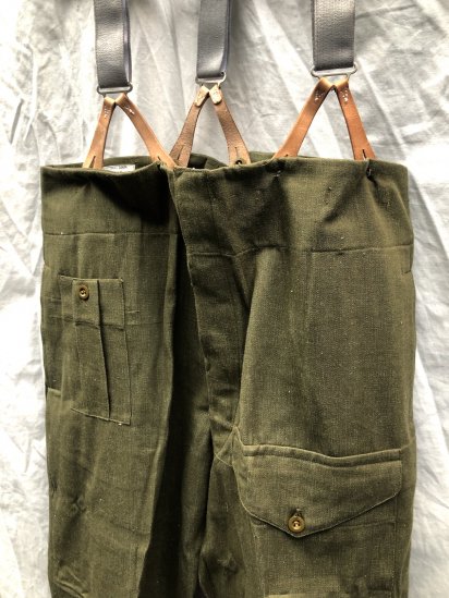 50's Vintage Dead Stock British Army Overalls Green Denim Trousers With British Army Braces