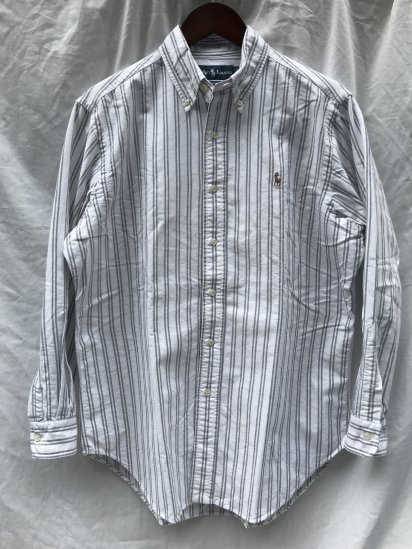 <img class='new_mark_img1' src='https://img.shop-pro.jp/img/new/icons50.gif' style='border:none;display:inline;margin:0px;padding:0px;width:auto;' />90's Old Ralph Lauren Button Down Oxford Shirts White  Gray Stripe