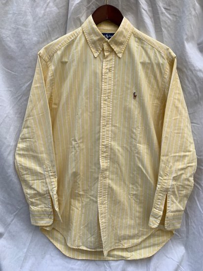 <img class='new_mark_img1' src='https://img.shop-pro.jp/img/new/icons50.gif' style='border:none;display:inline;margin:0px;padding:0px;width:auto;' />90's Old Ralph Lauren Button Down Oxford Shirts YellowWhite Candy Stripe