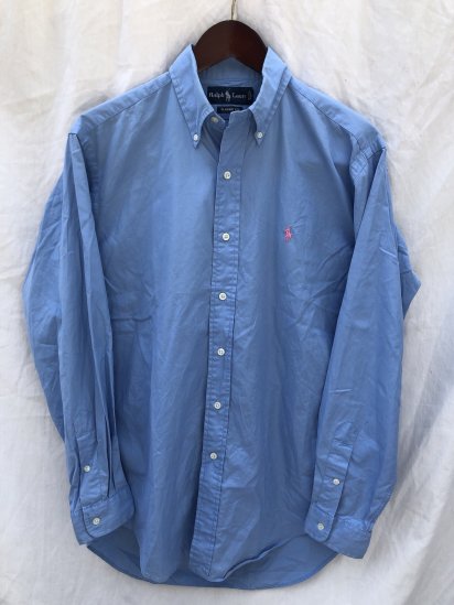<img class='new_mark_img1' src='https://img.shop-pro.jp/img/new/icons50.gif' style='border:none;display:inline;margin:0px;padding:0px;width:auto;' />90's ~ Old Ralph Lauren Cotton Poplin B.D Shirts Sax×Pink