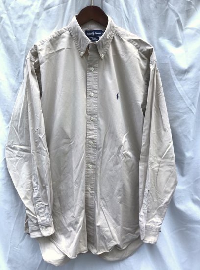 <img class='new_mark_img1' src='https://img.shop-pro.jp/img/new/icons50.gif' style='border:none;display:inline;margin:0px;padding:0px;width:auto;' />90's ~ Old Ralph Lauren Cotton Twill B.D Shirts Beige x Navy