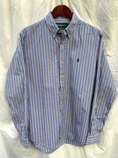 <img class='new_mark_img1' src='https://img.shop-pro.jp/img/new/icons50.gif' style='border:none;display:inline;margin:0px;padding:0px;width:auto;' />Old Ralph Lauren L/S Broad Stripe Shirts Blue stripe (SIZE : L )