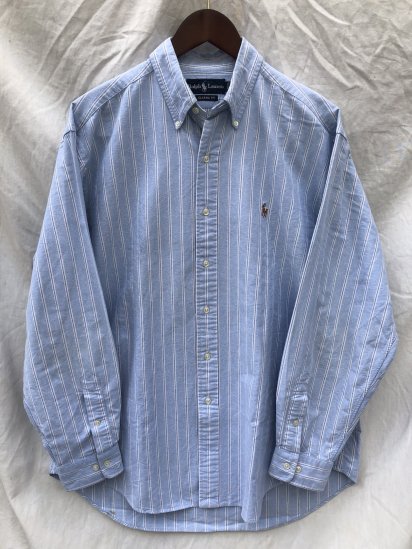 <img class='new_mark_img1' src='https://img.shop-pro.jp/img/new/icons50.gif' style='border:none;display:inline;margin:0px;padding:0px;width:auto;' />90's Old Ralph Lauren Oxford B.D Shirts Sax x White x Grey Stripe (SIZE : 16 1/2) 