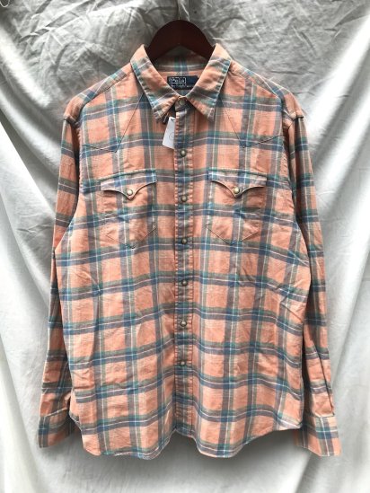 <img class='new_mark_img1' src='https://img.shop-pro.jp/img/new/icons50.gif' style='border:none;display:inline;margin:0px;padding:0px;width:auto;' />90's OLD Ralph Lauren Flannel SHIRTS Orange Check (SIZE : XL)