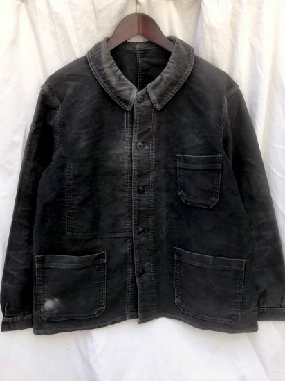 50's ~ Vintage French Work Dubure & Deverchere Black Moleskin Jacket MADE IN FRANCE