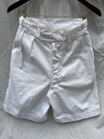 60's Vintage Royal Navy White Drill Tropical Officer Shorts (SIZE : W28)