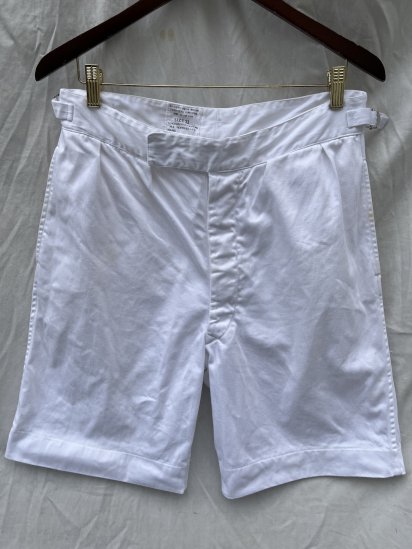 70's ~ Vintage Royal Navy White Drill Tropical Officer Shorts (SIZE : W32)

