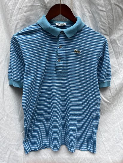 70's~ Vintage Lacoste Polo Shirts Made in France Blue Horizontal Stripe (SIZE : S~M)