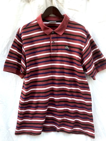 <img class='new_mark_img1' src='https://img.shop-pro.jp/img/new/icons50.gif' style='border:none;display:inline;margin:0px;padding:0px;width:auto;' />90's Vintage Lacoste Polo Shirts Made in France Burgundy Multi Border (SIZE : 6)
