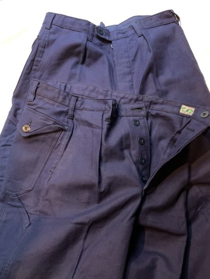 Dead Stock 70-80's Vintage Swedish Military Pleated Front Blue Drill Trousers