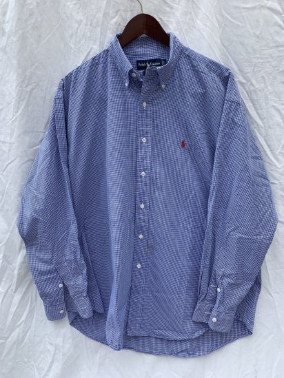 Old Ralph Lauren Button Down Shirts White ×Navy Gingham Check (SIZE : L) / 1
