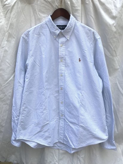<img class='new_mark_img1' src='https://img.shop-pro.jp/img/new/icons50.gif' style='border:none;display:inline;margin:0px;padding:0px;width:auto;' />Old Ralph Lauren Striped Oxford Shirts White x Sax  Stripe (SIZE : XL) / 1