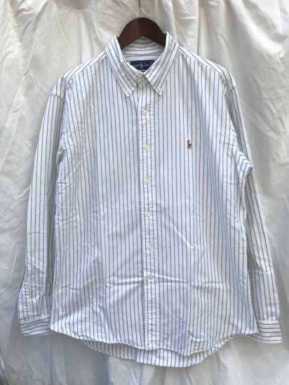 <img class='new_mark_img1' src='https://img.shop-pro.jp/img/new/icons50.gif' style='border:none;display:inline;margin:0px;padding:0px;width:auto;' />Old Ralph Lauren Striped Oxford Shirts   White x Gray  Stripe (SIZE : XL) / 3
