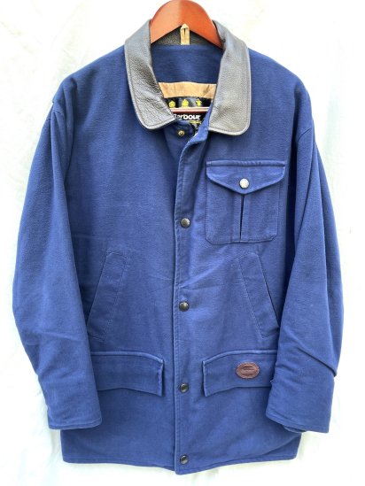 3 Crest Vintage Barbour Moleskin Jacket MADE IN ENGLAND Blue 