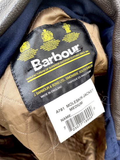 3 Crest Vintage Barbour Moleskin Jacket MADE IN ENGLAND Blue