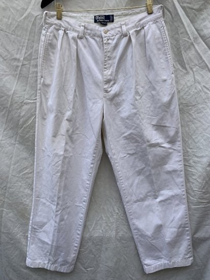 Old Ralph Lauren 2 Pleated Front Chino Trousers White (SIZE : Approx 34×30)