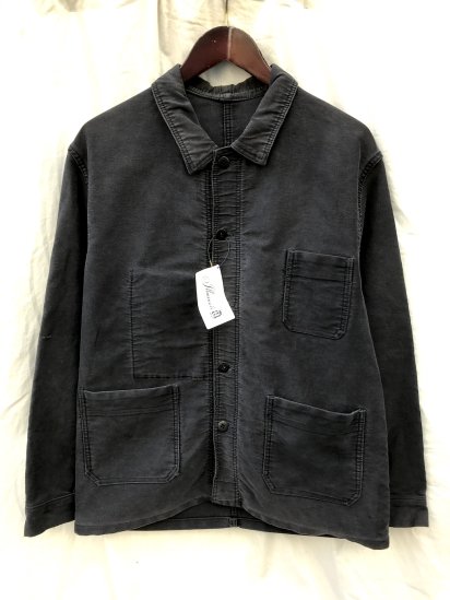 60-70's ~ Vintage Le LABOUREUR Black Moleskin Work Jacket (Size : Approx M)