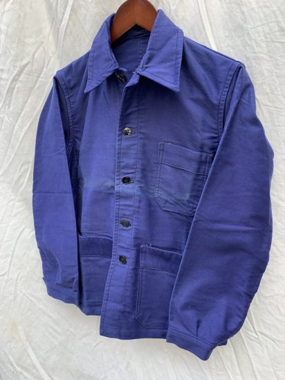 60-70's French Vintage Blue Moleskin Jacket Made in France (Size: approx S)
