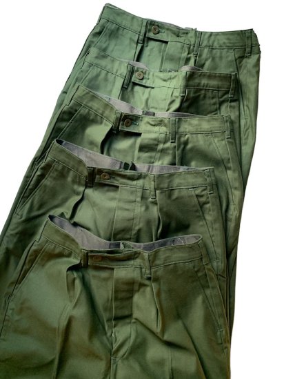 70's Vintage Dead Stock Swedish Army Pleated Front Cotton Satin Utility  Trousers - ILLMINATE Official Online Shop