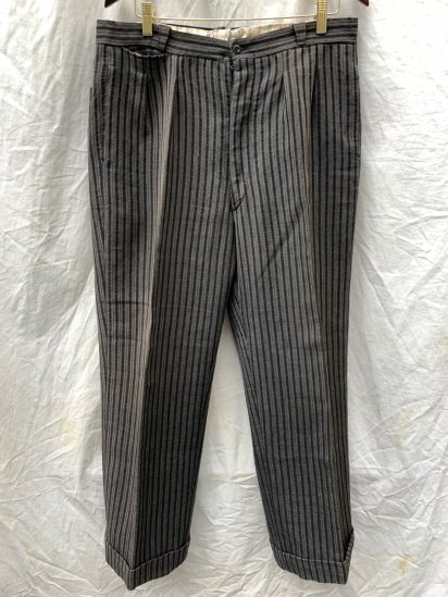40-50's French Vintage Wool Stripe Work Trousers 
