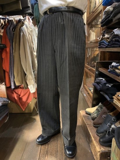 40-50's French Vintage Wool Stripe Work Trousers 