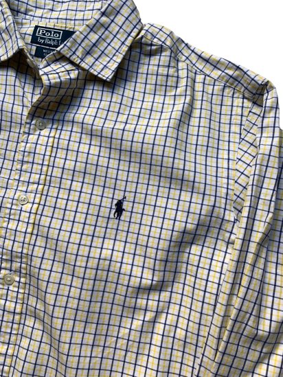 <img class='new_mark_img1' src='https://img.shop-pro.jp/img/new/icons50.gif' style='border:none;display:inline;margin:0px;padding:0px;width:auto;' />Old Ralph Lauren Regular Collar Oxford Button Down Shirts Yellow Check (SIZE : L) 