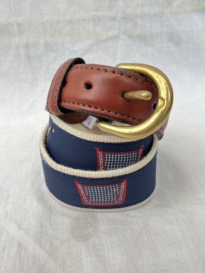 <img class='new_mark_img1' src='https://img.shop-pro.jp/img/new/icons50.gif' style='border:none;display:inline;margin:0px;padding:0px;width:auto;' />BARRONS HUNTER Canvas  Leather combi Belt Ice Hockey Pattern Hand Made in USA

