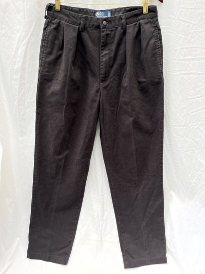 <img class='new_mark_img1' src='https://img.shop-pro.jp/img/new/icons50.gif' style='border:none;display:inline;margin:0px;padding:0px;width:auto;' />Old Ralph Lauren 2 Tuck Chino Trousers Made in Mexico Black (SIZE : Approx 32×33)